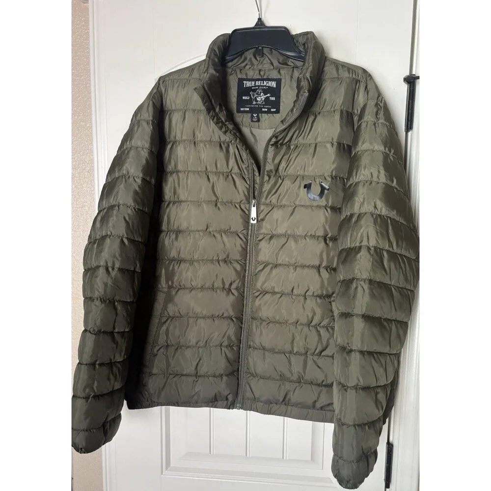 True Religion  Olive Green Puffer Lightweight Puffer Jacket Size XL